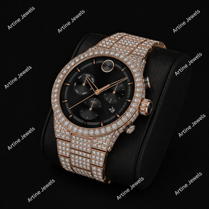 Montre de luxe en or rose sertie de diamants, style chronographe, entièrement pavée, bijou de poignet imposant - Product Image 2