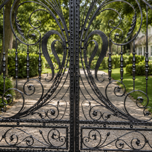 Puerta Principal de Hierro Forjado Negra de Lujo, Puerta de Entrada Doble Ornamental para Jardín, Villa u Hogar, Venta al Por Mayor - Product Image 4