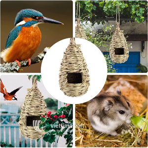 Nichoir en jonc de mer, nid d'oiseau tressé en forme de goutte d'eau avec corde de suspension, décoration naturelle de jardin pour oiseaux sauvages et écureuils - Product Image 3