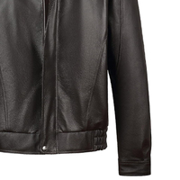 Veste de moto décontractée pour homme en cuir de mouton noir imperméable, col montant, fermeture éclair, coupe classique, pour l'hiver, avec fourrure de mouton