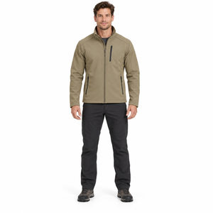 2026 Men's Softshell <b>With</b> Fleece Lining <b>Jacket</b> Stand Collar Full <b>Zipper</b> Closure Windproof Casual Outdoor Wear <b>With</b> Front <b>Pocket</b> - Product Image 1