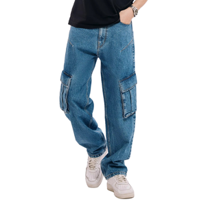 Men's Washed Denim Cargo Jeans Mid Waist 2026 Summer New American Vintage Loose Casual <b>Boot</b> Cut Long Versatile Outdoor Pants - Product Image 3