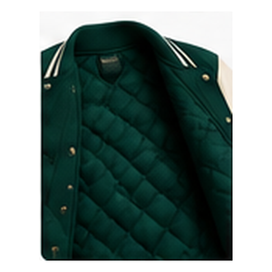 Blouson universitaire personnalisé en laine 100% vert forêt, brodé, motif montagne, style baseball, chenille - Product Image 6