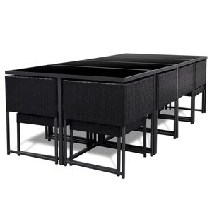 Set da pranzo da 13 pezzi in Poly Rattan nero con cuscini per il tempo libero in giardino - Product Image 4