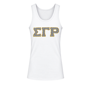 <b>White</b> Women's Greek Letter Rhinestone Tank <b>Top</b> <b>Sleeveless</b> Crew Neck Casual Sportswear Summer Fashion Graphic Apparel Shirt Style - Product Image 1