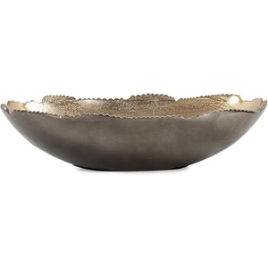 Bol décoratif ovale en aluminium coulé, centre de table en aluminium coulé avec extérieur bronze et doré texturé - Product Image 4