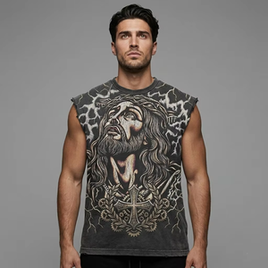 Débardeur personnalisé avec impression graphique, 100% coton jersey, tissu doux, style vintage, sans manches, t-shirt unisexe, confort optimal, vente en gros OEM - Product Image 5