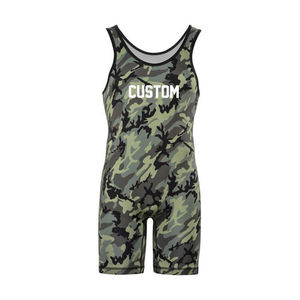Singlet de Lucha Libre Personalizado Five B con Camuflaje, Sin Mangas, con Tirantes Cruzados, Absorbente de Humedad, Ajustado y Compresivo para Hombre - Product Image 1