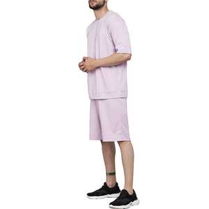 ชุดเสื้อเชิ้ตสีชมพูอ่อนแบบเรียบง่ายสำหรับผู้ชาย แห้งเร็ว สวมใส่สบายในฤดูร้อน พร้อมกางเกงขาสั้นเข้าชุด ดีไซน์สั่งทำพิเศษ - Product Image 3