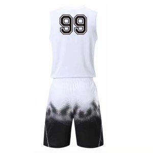 Custom <b>Men's</b> Sleeveless Basketball Jersey Set White Black Gradient Moisture Wicking V-Neck Elastic Waist Shorts 99 Number Back - Product Image 2