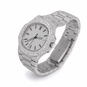 Reloj de Lujo para Hombre, Completamente Cubierto de Moissanita, Caja Cuadrada de Acero Inoxidable, Reloj de Cuarzo Estilo Hip Hop con Fecha - Product Image 6