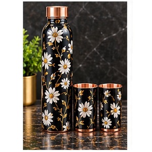 Ensemble de bouteilles d'eau en cuivre faites à la main avec motif paon et tasse assortie, vaisselle portable pour les voyages, style oriental - Product Image 6