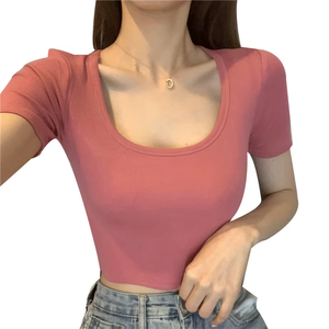 T-shirt court à manches courtes en tricot uni, style coréen décontracté, imprimé numérique écologique, coupe ajustée, vente en gros - Product Image 3