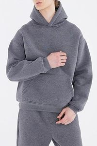 Herren Grauer Kapuzenpullover Trainingsanzug Set 100% Baumwolle Locker Sitzend Lässige Herbstkleidung Einfarbig Langarm Mittelschwer Atmungsaktiv - Product Image 2
