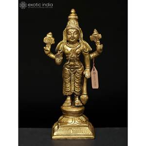 Escultura hecha a mano de latón de 4 \ "pequeño Lord Vishnu de pie hecha en India - Product Image 2