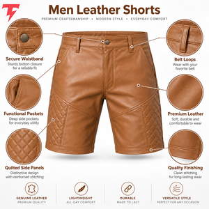 High Quality <b>Men</b> <b>Leather</b> <b>Shorts</b> Provide Comfortable Design Strong Material And Smooth Finish For Everyday Casual Fashion Outfits - Product Image 6
