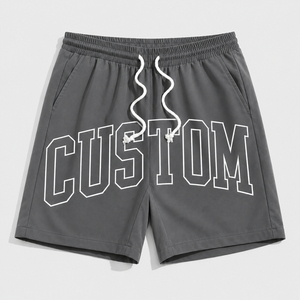 Custom <b>Men's</b> Drawstring <b>Shorts</b> With <b>White</b> Letter Print Casual Athletic Wear Mid Waist Breathable Woven Fabric - Product Image 2