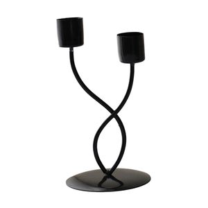 Candélabre à deux bras en fonte, support de bougie conique en métal noir mat - Product Image 4