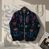 Blouson bomber en velours avec broderie florale, col mandarin, manches longues, automne, pour femmes