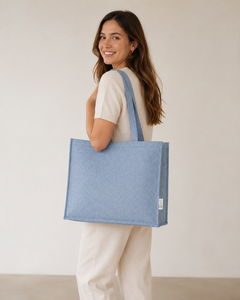 Sac fourre-tout en coton recyclé mélangé bleu clair 50,5x36x11 cm, logo personnalisé, sac de shopping promotionnel réutilisable, vente en gros, OEM, ODM, export - Product Image 6