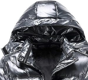 Wholesale Custom Canvas Glossy Puffer Jacket Winter Rain Coat Waterproof Breathable Front Logo Hooded Glossy Nylon Parka Jackets - Product Image 5