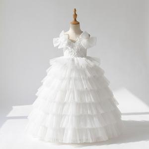 Hermoso Vestido de Princesa de Tul Blanco en Capas, Suave y Cómodo, No se Desgarra Fácilmente, Vestido de Fiesta para Niñas, Costura Resistente, Venta al Por Mayor - Product Image 1
