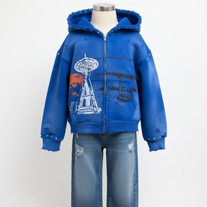 Sweat à capuche unisexe personnalisé en feutre, imprimé DTG, effet vieilli, teinture délavée, haute qualité, avec strass - Product Image 2