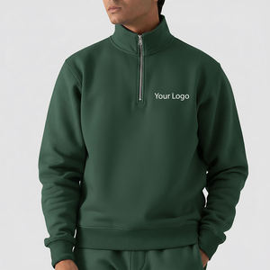 Sweat-shirts pour hommes à col montant zippé, couleur unie, en coton épais, coupe ample, prix de gros abordable - Product Image 2