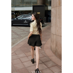 Blusa de Manga Corta para Mujer VIVIKA, Cuello Camisero, Botones al Frente, Color Sólido, Tejido Transpirable, Top Corto Elegante para Oficina - Product Image 4