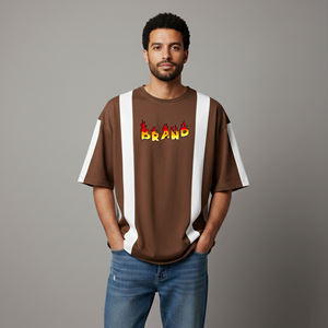 Camiseta Ligera de Alta Calidad 100% Algodón Jersey con Bloques de Color para Hombre, Estilo Hip Hop, Tallas Grandes, Frente Liso, Camisetas Oversize para Hombre - Product Image 1