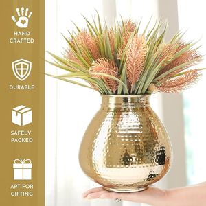 Handcrafted Copper Drop Shape Iron Modern Gold Metal Hammered <b>Flower</b> Vase Tabletop Decoration Wedding Home Decor - Product Image 1