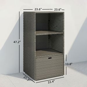 Organizzatore Elettrico Impermeabile in PE Effetto Rattan con 2 Ripiani, 1 Cesto e Cassetto per Asciugamani da Piscina, Grigio Scuro - Product Image 2