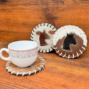 Western Cowhide Leather Coasters Set <b>for</b> Home Decor Full Grain Genuine Leather Coasters Set Coffee Table Mat Cup Mat Coasters - Product Image 2