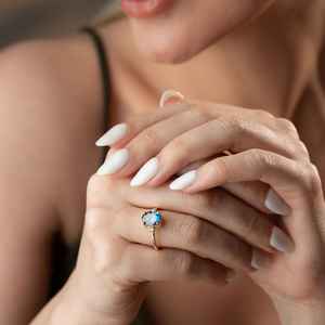 Bague ovale en vermeil avec tanzanite bleu violet, pierre précieuse, argent sterling 925 plaqué or 14 carats, style vintage, pierre de naissance de décembre - Product Image 3