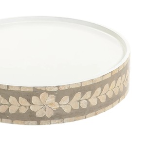 Phenomenal mother of pearl cake stand, charcoal floral seashell <b>round</b> <b>tray</b> set with white interior for luxury banquets - Product Image 2