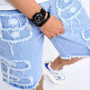 Shorts Bermuda d'été respirants pour hommes avec motif patchwork, mélange polyester/coton, style streetwear, coupe ample - Product Image 1