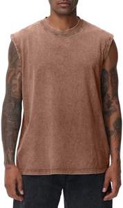 Camisetas sin mangas transpirables 100% algodón para hombre, estilo culturismo, con efecto lavado ácido, para gimnasio, running, playa, corte holgado con botones - Product Image 6