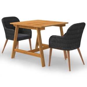 Juego de Comedor de Patio de 3 Piezas en Negro para Uso en Jardín - Product Image 1