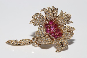 Broche de Boda Vintage de los Años 80, Oro de 14k y Plata 925 con Moissanita, Rubí y Diamante, Certificado por GRA, 7.90CT - Product Image 5