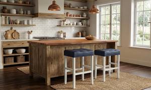 Juego de 2 Taburetes de Bar y Barra de Cocina de Cuero PU, Juego de Taburetes Tapizados en Cuero PU con Madera Maciza, Altura de Barra y Cocina - Product Image 4