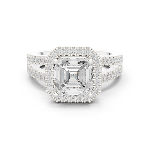 Bague de mariage pour femme en or blanc 14 carats avec diamant de laboratoire taille Asscher classique de haute qualité, certifié GRA, prix raisonnable - Product Image 1