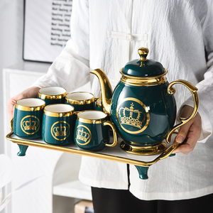 Decorative Royal <b>Tea</b> <b>Set</b> With Intricate Golden Artwork Premium Porcelain <b>Tea</b> Cups Stylish Teapot Decorative Serving Tray - Product Image 5