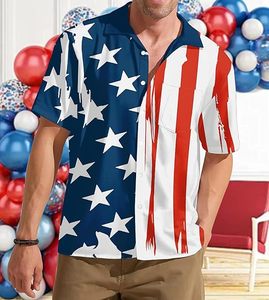 Camisa hawaiana roja, blanca y azul para hombre, camiseta informal patriótica tropical para vacaciones en la playa de verano - Product Image 5