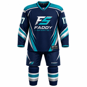 Ensemble de maillots de hockey sur glace sublimés personnalisés, vente en gros, uniforme de hockey sur glace professionnel respirant pour équipe, kit complet avec chaussettes et shorts - Product Image 1