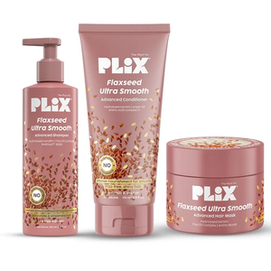 Kit de soin capillaire lissant à la kératine végétale et à l'huile de lin nourrissante : shampoing, après-shampoing et masque capillaire pour le contrôle des frisottis - Product Image 1