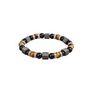 SoulWise กำไลข้อมือหินไทเกอร์อายธรรมชาติประดับลูกปัดสแตนเลสสีดำทองทรงลูกบาศก์ เครื่องประดับแฟชั่นทันสมัย ของขวัญ - Product Image 1