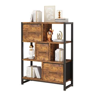 Libreria a 4 Ripiani in Legno Nero e Ferro con 3 Gambe Alte, Pannello in Truciolato e Tessuto Non Tessuto, 80x30x103cm, Struttura in Ferro, Componenti in Legno Nero e Ferro - Product Image 6