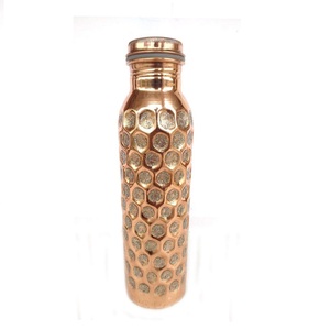 Hammered & Plain Copper <b>Water</b> Bottle Durable Customizable Design Adults Health Beneficial Sports Gym School Drinkware Bottle - Product Image 6