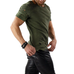 Outdoor Use Customizable Solid Color Men Distressed <b>Ringer</b> <b>T</b>-<b>Shirt</b> 100% Cotton Breathable Quick Dry Anti-UV Anti-Wrinkle - Product Image 2