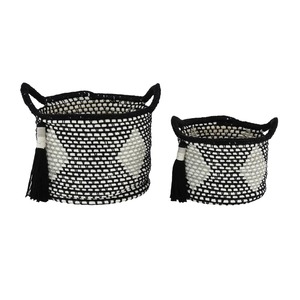 Elegant Set Of 2 Black Macrame <b>Baskets</b> Different Sizes For Clothes Storage Kitchen Grocery And Interior Styling From India - Product Image 1